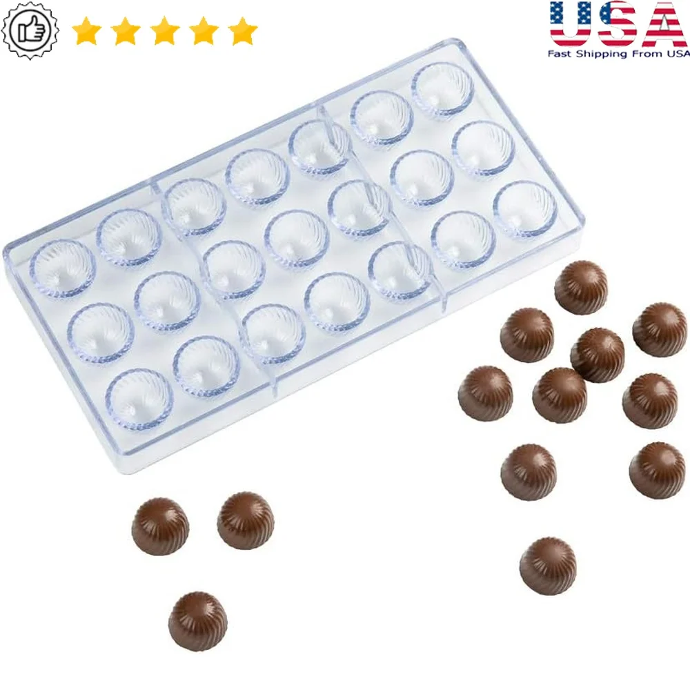 

Swirled Dome Chocolate Candy Mold 21 Cavity Freezer Safe Polycarbonate Dessert Mold 10.8 x 5.3 Inch Clear Finish