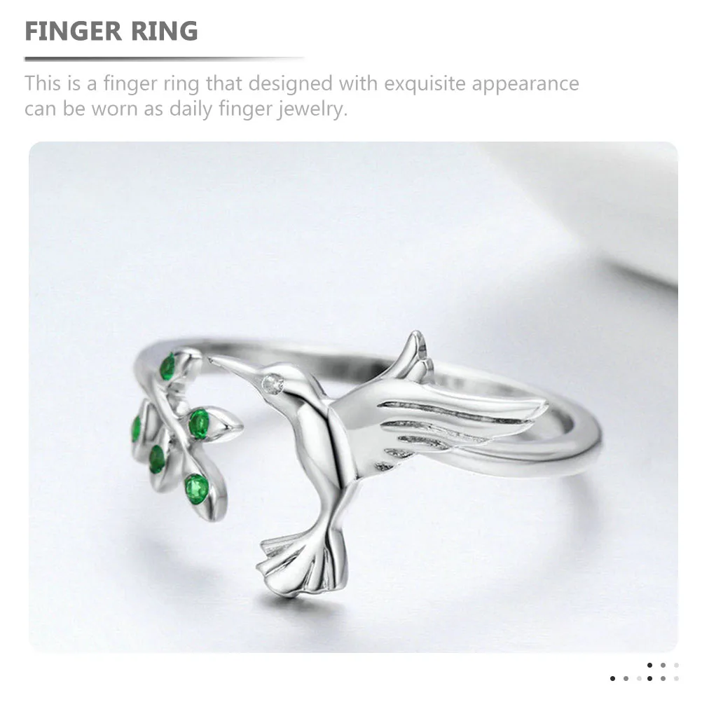 

1pc Open Ring For Women Hummingbird Leaves Design Adjustable Dainty Finger Jewelry Gift Ladies Creative Small Ring Decor