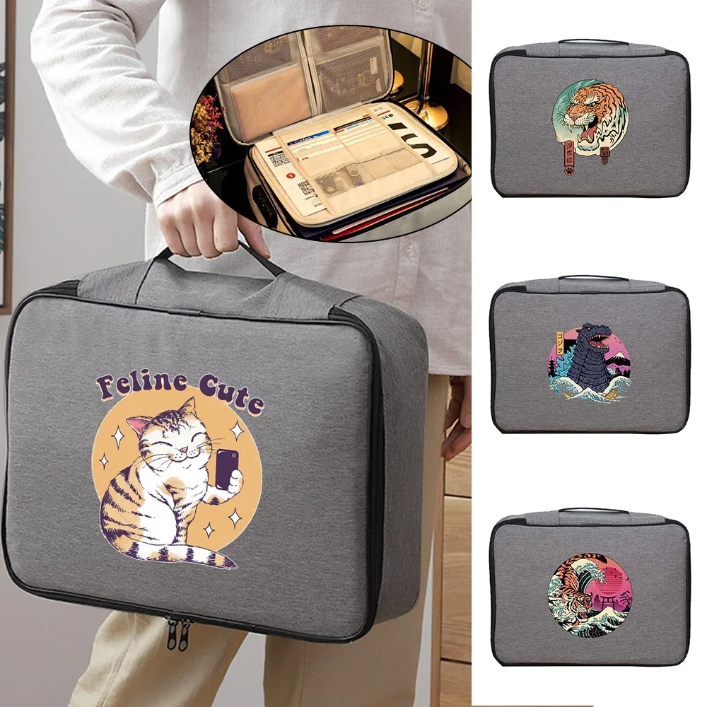 

Handbag Men Business Storage Credentials Credit Card Briefcase Japan Cat Print Documents Organizer Travel File Lockbox Woman Bag