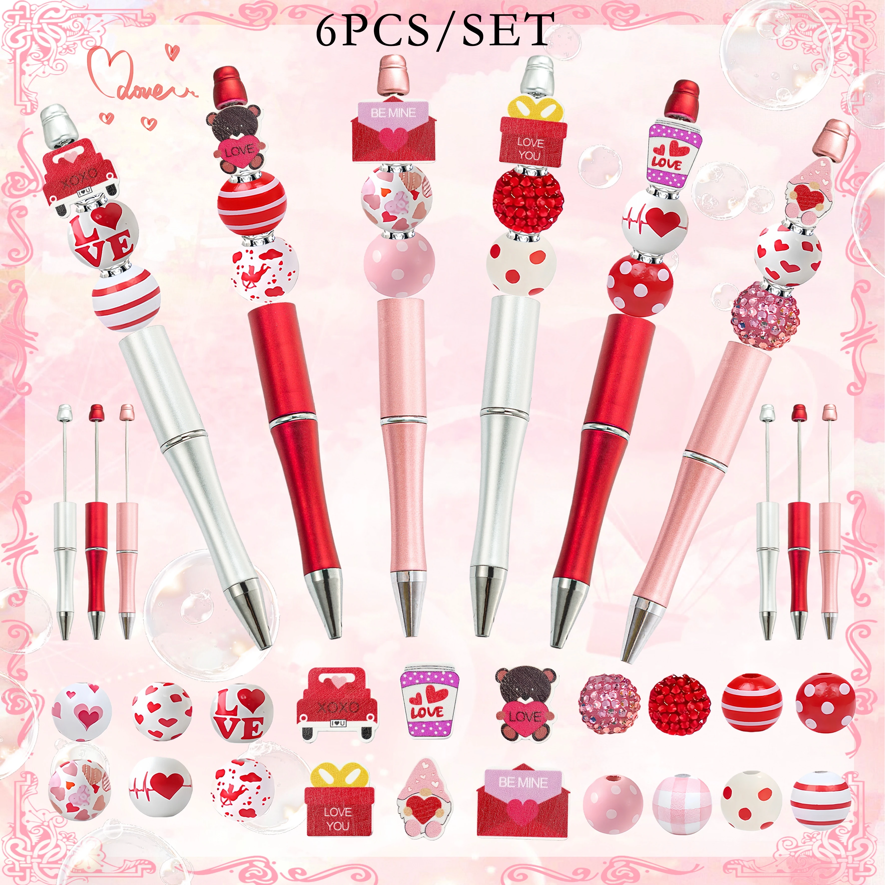 

6 шт., ручка из бисера «сделай сам» на День святого Валентина и конверт, подарочная коробка с изображением медведя, набор из бисера, креативные офисные и обучающие принадлежности, свадебная па