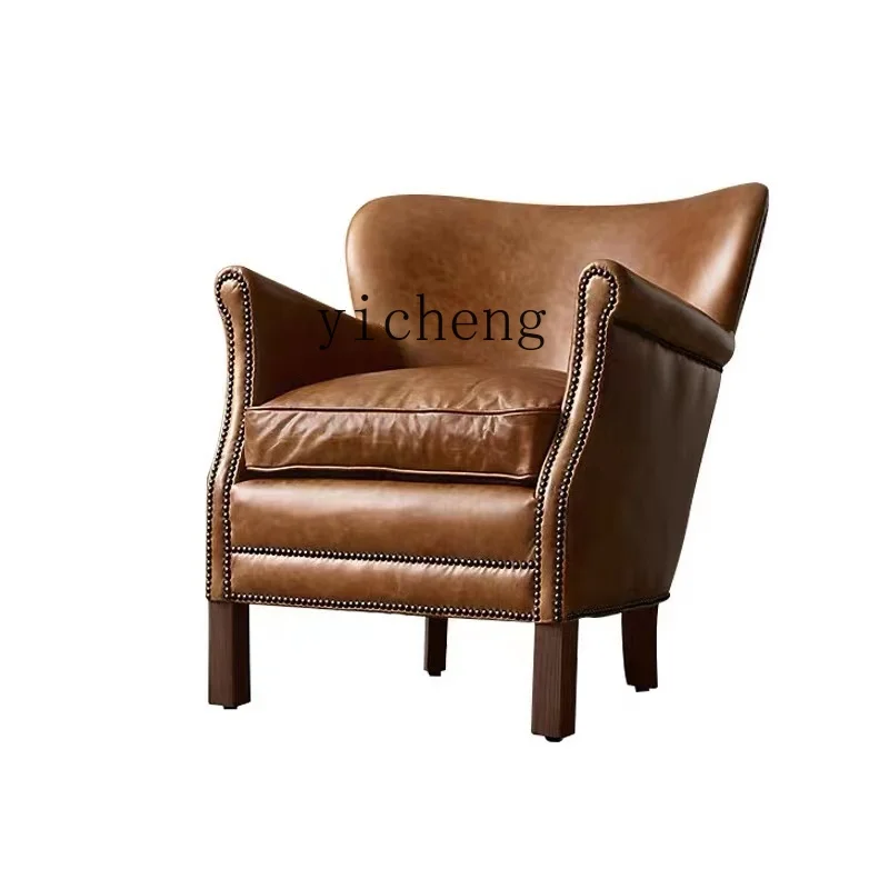 XL Genuine Leather Wingback Chair High-Rise Club Leisure High-End Villa Couch Lazy Light Luxury Chair