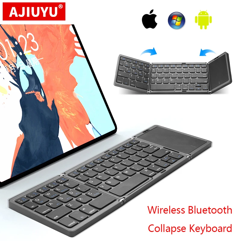 Miniteclado Portátil con Bluetooth, teclado inalámbrico plegable con panel táctil para IOS, Android, Windows, ipad, teléfono y tableta