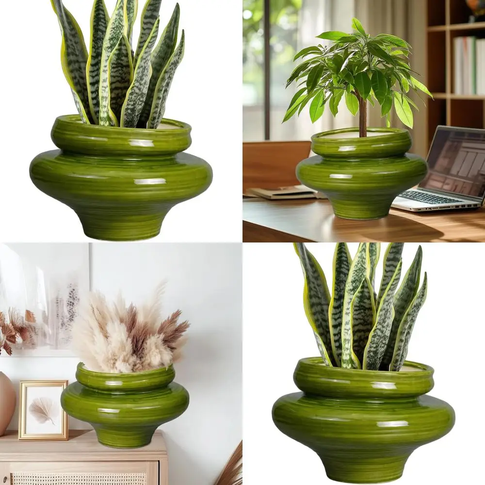 

11 Inch Bonsai Plant Pots - Outdoor & Indoor, Green Ceramic Planters with Drainage, Suitable for Men & Women, Garden Decor