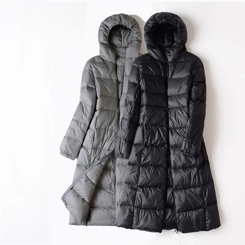 New Women Frivolou Down Jacket Winter Coat Female Long Knee Length Parkas Large Size Hooded Outwear Thin Comfortable Outcoat