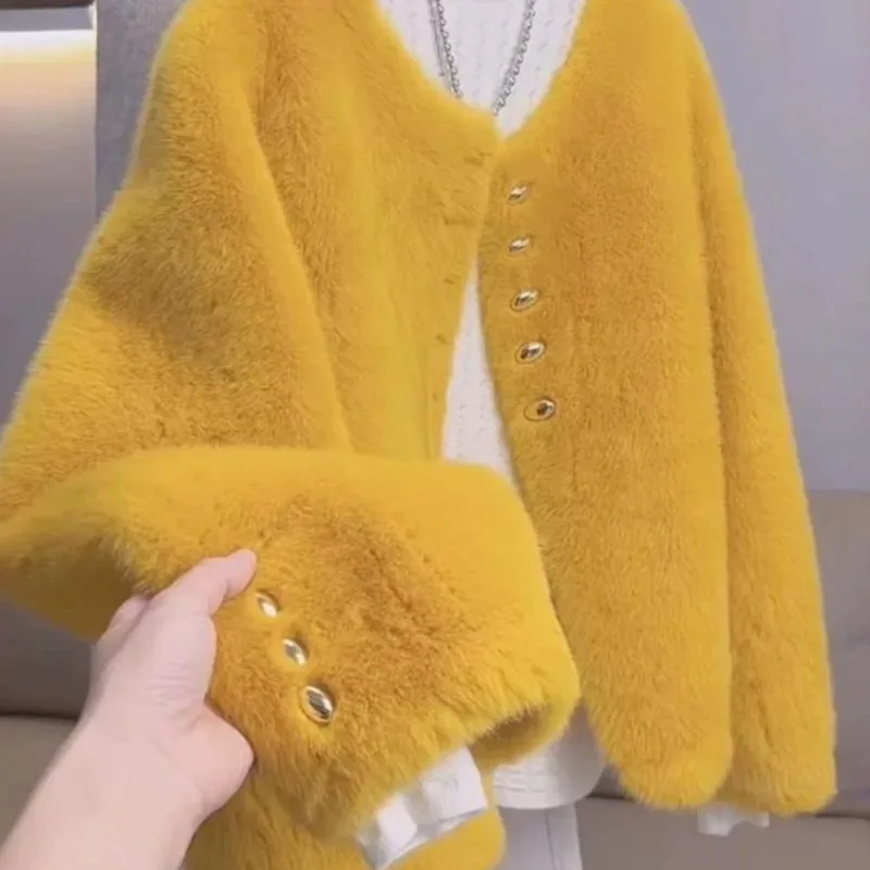 

High-end Simulated Mink Fur Out-of-season Clearance Fur Coats Winter Jackets Short Style for Women Fur and Fabric Combined