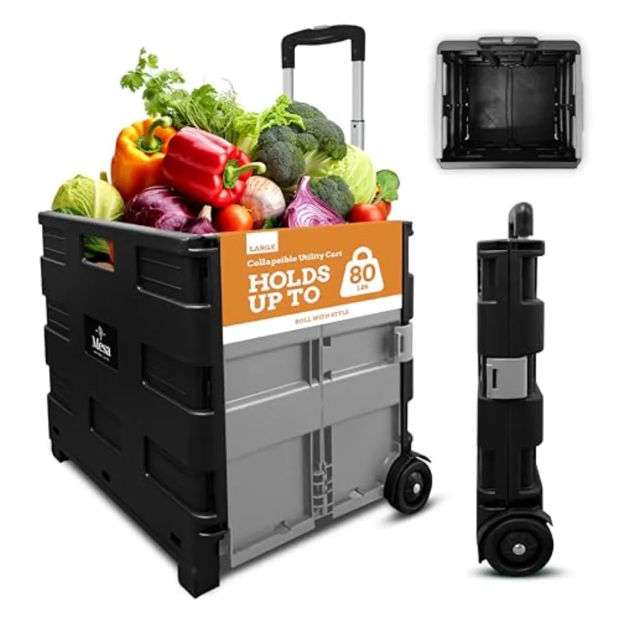 

Ультратонкие складные тележки-органайзеры Pack-N-Roll с телескопической ручкой, большие, серые/черные, для дома, сада, магазина