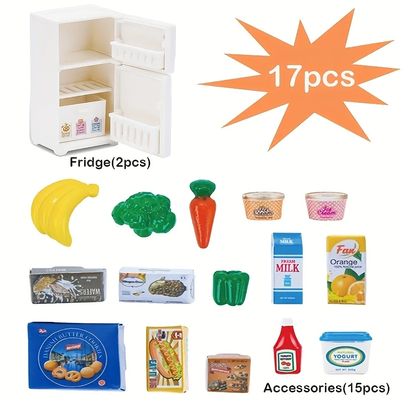 17 قطعة في كل مجموعة، لعبة ثلاجة صغيرة - ديكور بيت الدمى، أثاث بيت الدمى، طعام محاكاة للمراهقين، لعب دور المطبخ الصغير لبيت الدمى #5
