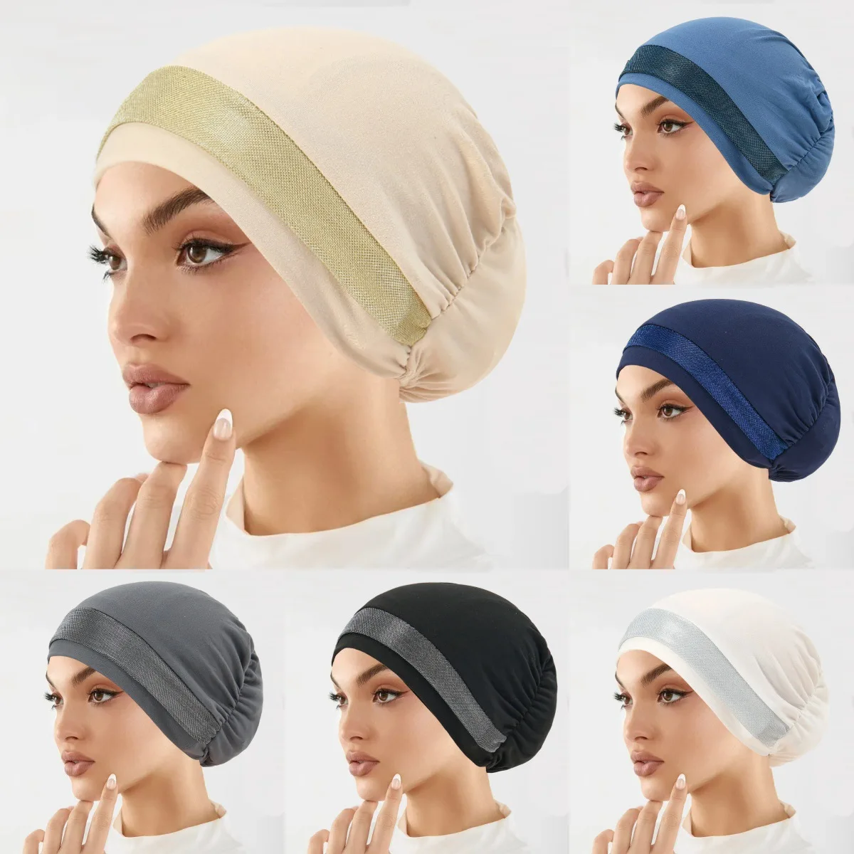 

Shimmer Glitter Women muslim hijab inner hat Islamic UnderScarf Arab Wrap Chemo Bandana Muslim Scarf Hijab Bonnet Cap Indian Hat
