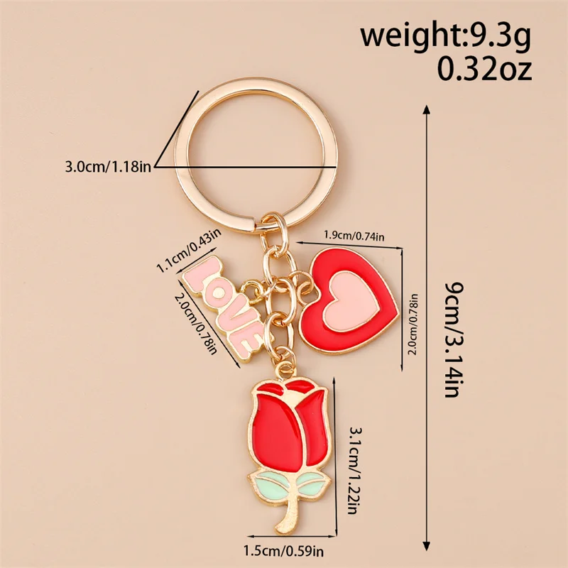 Niedlicher Schlüsselanhänger mit Herz, Emaille-Lippen und Rose für Damen und Herren, Auto-Schlüssel, Handtaschen-Anhänger, Schlüsselketten, DIY-Accessoires – Detail 4