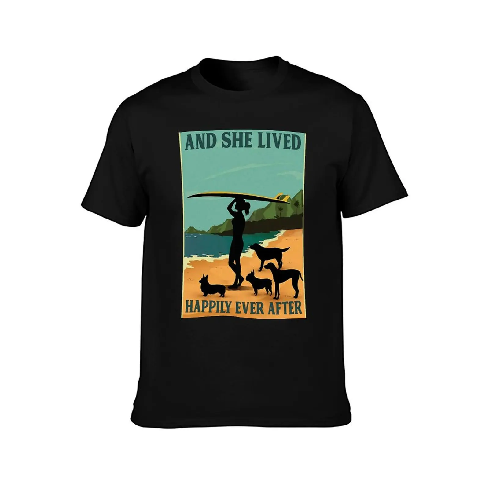 Surfing And She lived Happily Ever After T-Shirt Stylish Graphic Short Sleeve Top T-Shirt