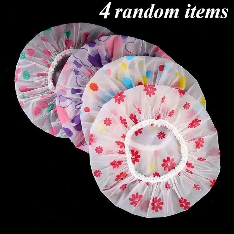 Women Waterproof Shower Caps 4 Pack Reusable Oil Proof Hair Caps Household Bathing Hair Protector Dry Hair Hat ﻿
