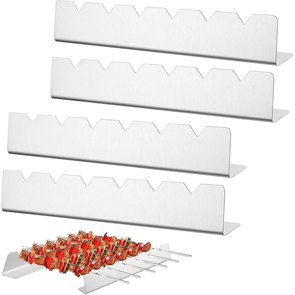 LMETJMA Barbecue Skewer Kabob Rack Stainless Steel Skewers Holder Shish Kabob Rack BBQ Long Skewers Rack For Grilling