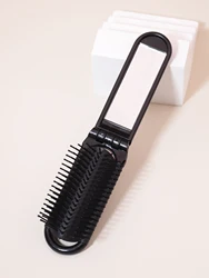 1pc Folding travel mirror hair brush, portable mini massage hair brush, suitable for outings,Special for real hair wigs