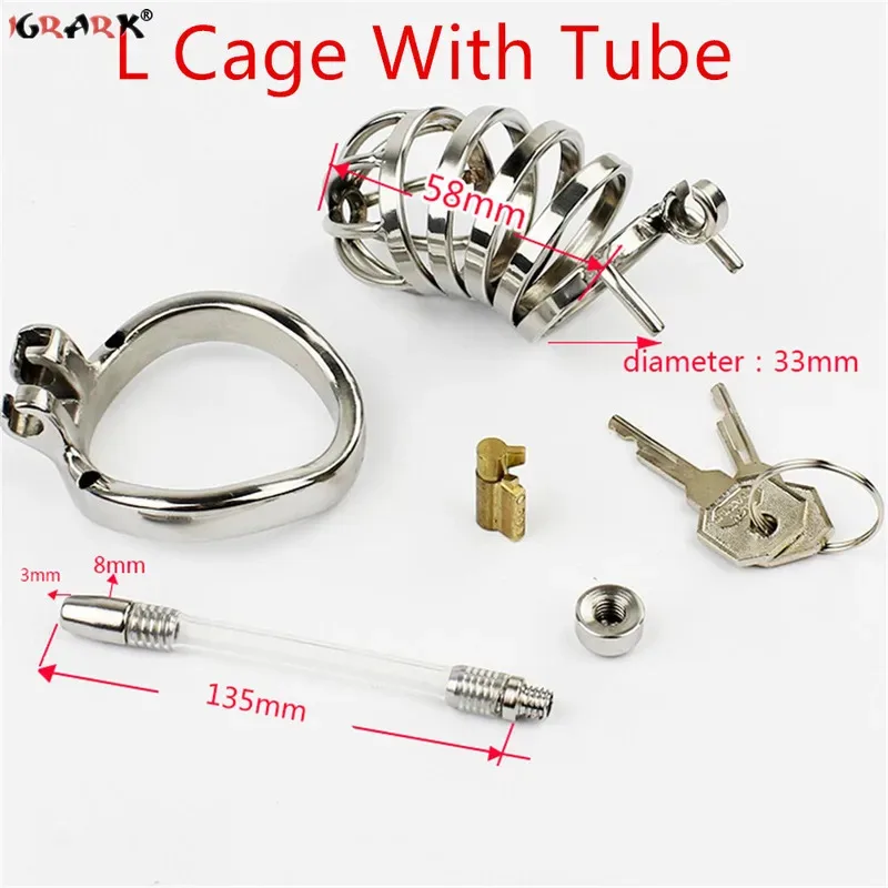 Dispositivo di castità maschile Gabbia per cazzi in acciaio inossidabile Giocattoli sessuali con serratura per uomini Manicotto per pene Anello per pene Giochi per adulti gay Prodotti erotici