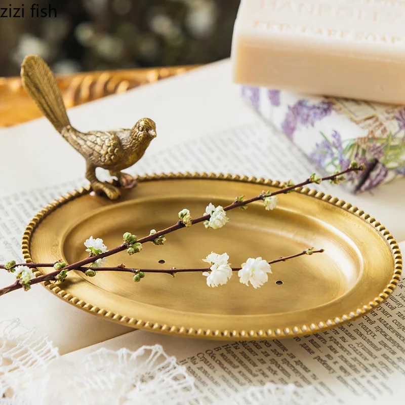 Vintage Brass Soap Dish Jewelry Tray Storage Tray Soap Box Draining Rack Bathroom Products Soaps Rack Decorative Trays