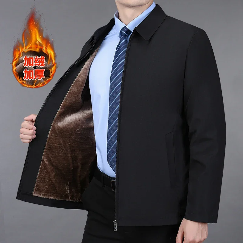 Parkas Mid-aged Men's Lapel Jacket Male Zipper Pockets for Formal Business or Casual Wear in Autumn Winter Men Business Jacket