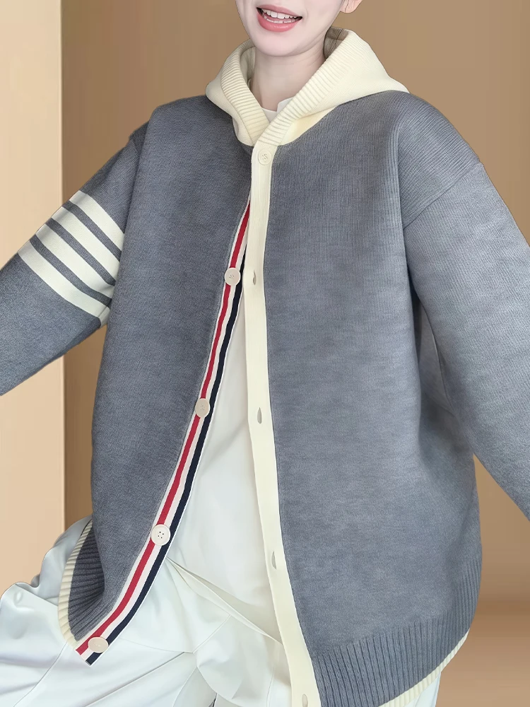 

Модный полосатый свитер с капюшоном и цветовыми блоками, универсальный осенне-зимний женский трикотаж, повседневный шикарный топ с длинными рукавами