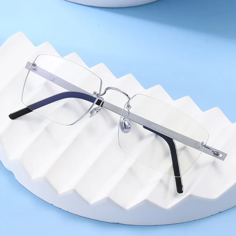 Summer frameless new men's glasses titanium alloy high-end women's retro light luxury frames men's light luxury