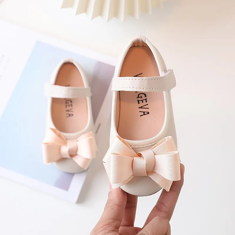 Kids Leather Shoes Girls Bow Sweet Princess Single Shoes 2023 Spring Autumn New Casual Flats Soft-soled Baby Shoes H609