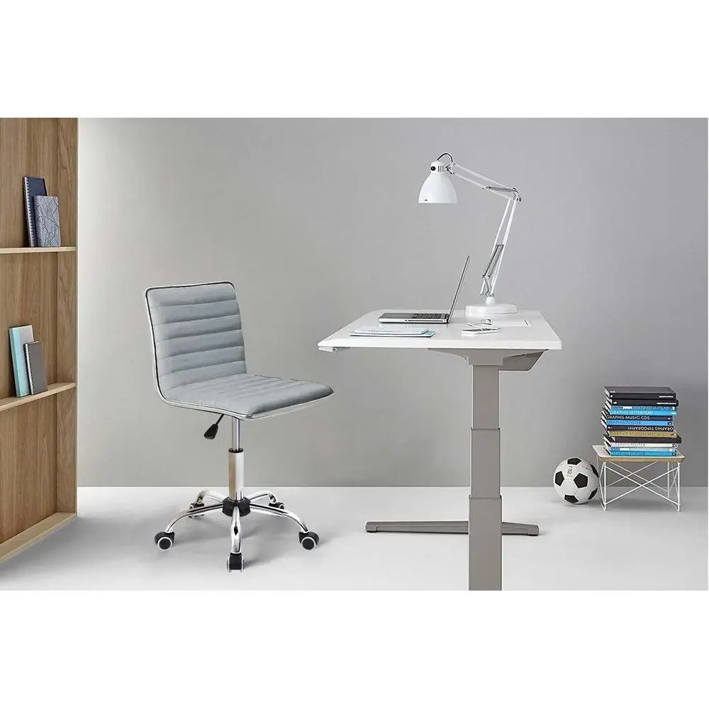 Retro Style Armless Ribbed Light Grey Mid-Back Swivel Chair for Computer Desk
