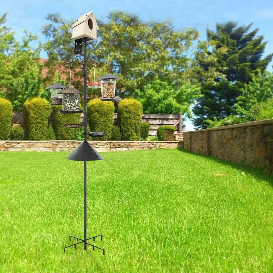 

94Inch Squirrel Proof Bird Feeder Pole Heavy-Duty Bird House Pole Outdoor Bird Feeding With 5 Adjustable Heights 4 Shepherd Hoo