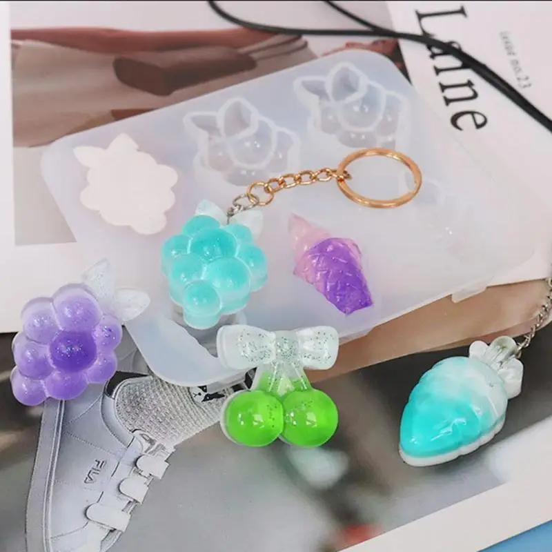 DIY لامعة لامعة مختلفة الفاكهة المفاتيح العفن سحر العفن الراتنج الايبوكسي المجوهرات