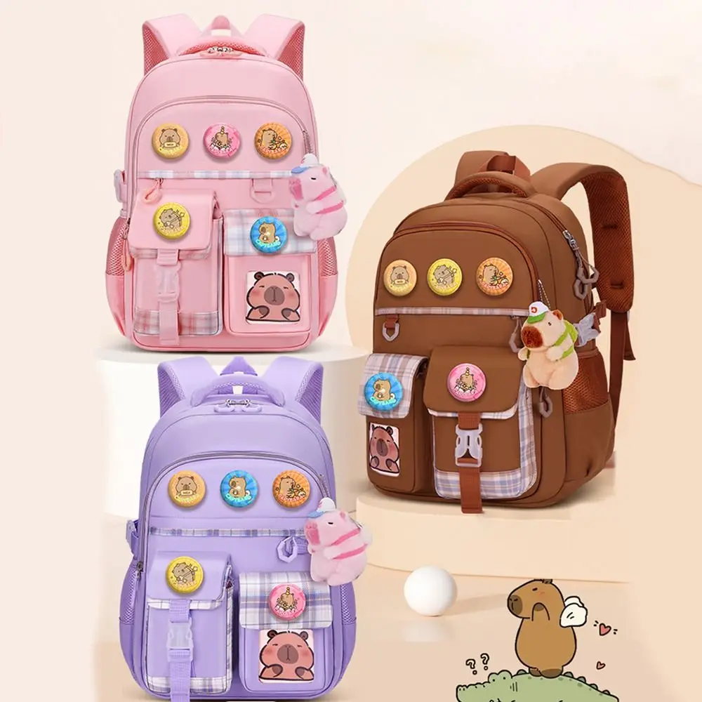 Creative Large Capacity Capybara Backpack Nylon Multi-layer Students Schoolbag Stain-resistant Multipurpose School Backpack