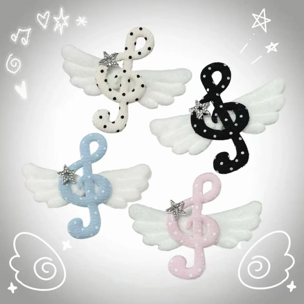 Original Harajuku Polka Dot Star Note Wing Hair Clip Cute Angel Wing Y2K Duckbill Bangs Clip Subcultural Decorative Accessories