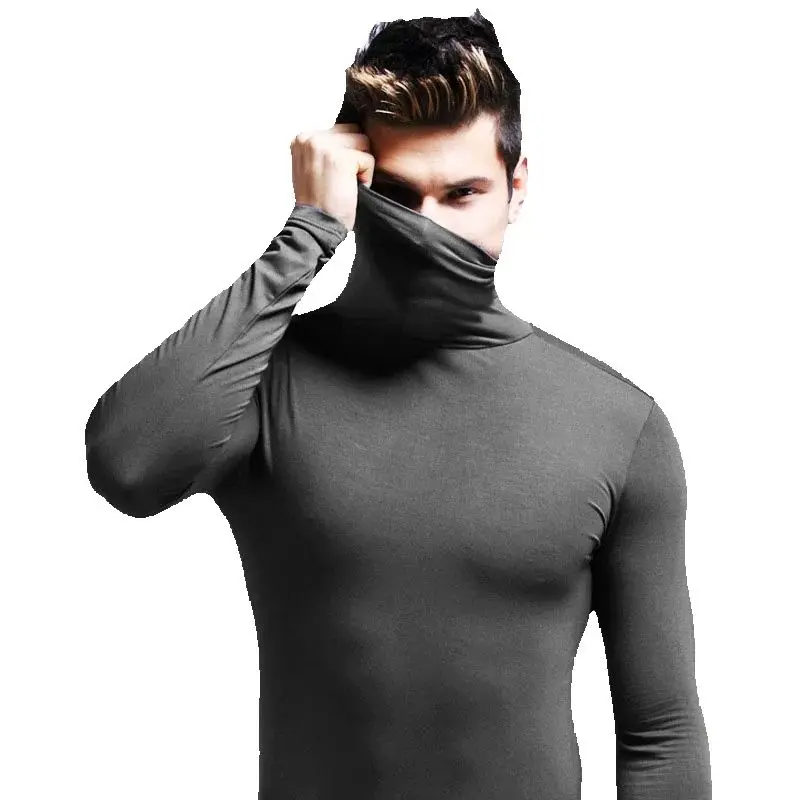 Men's Ultra Thermal Long-Sleeved Base Layer Top Fleece Lined High Neck Winter Underwear Extreme Cold Weather Bottoming Shirt