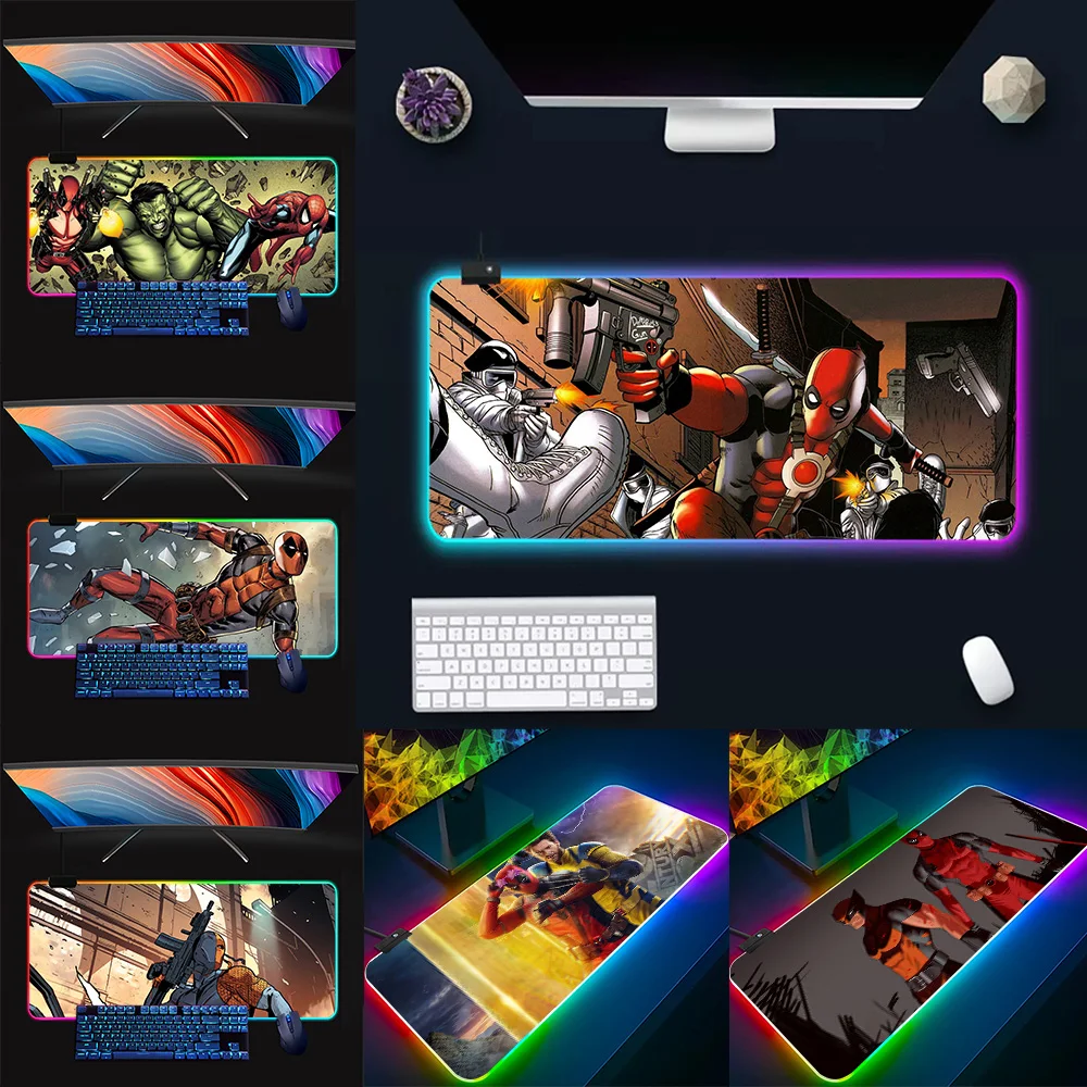 deadpool & wolverine RGB Pc Gamer Keyboard Mouse Pad Mousepad LED Glowing Mouse Mats Rubber Gaming Computer Mausepad