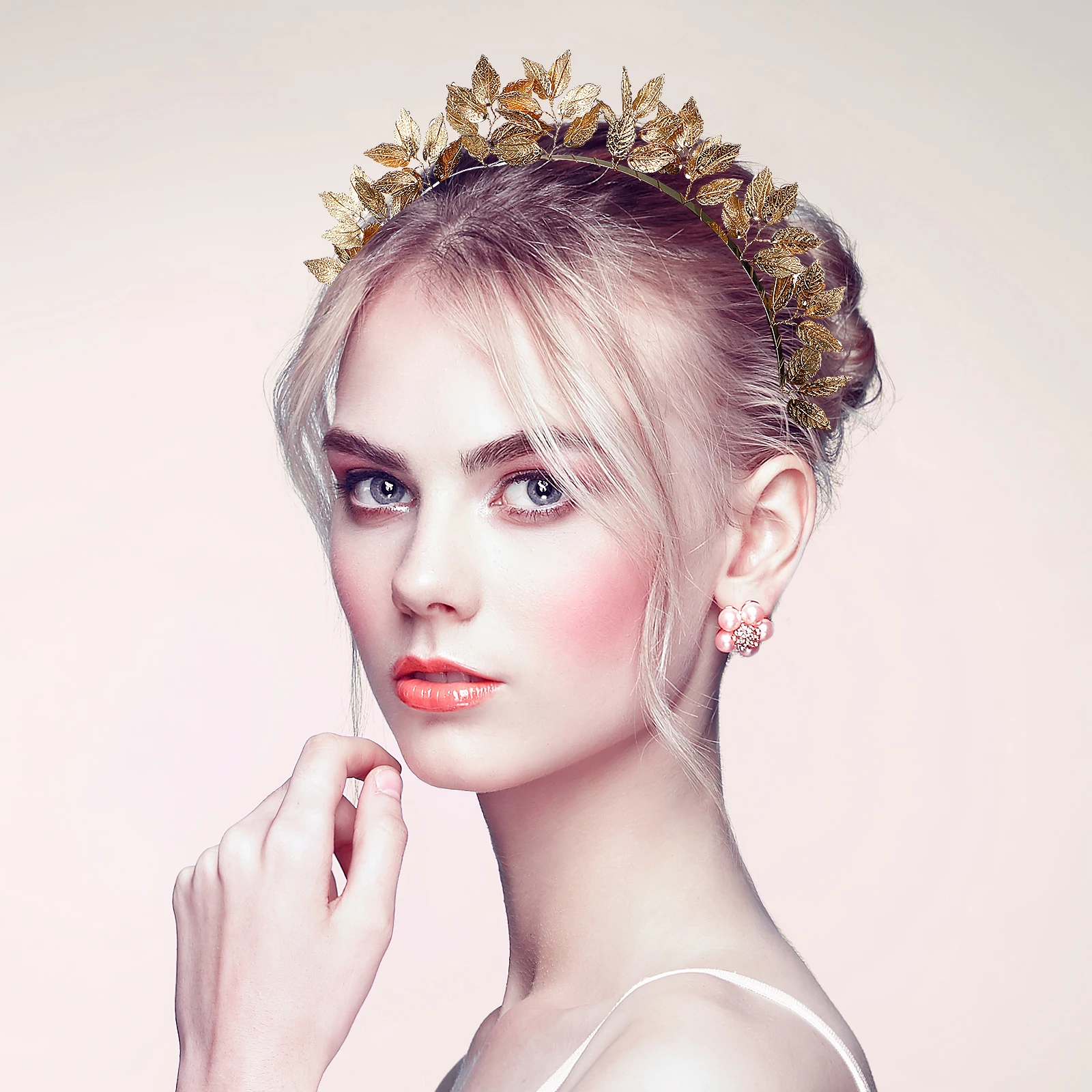 

Повязка на голову с листьями, материал из сплава, головной убор римской богини, тиара, элегантный обруч для волос для свадебной вечеринки, обруч для волос с листьями для женщин