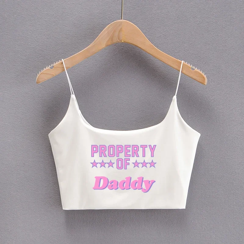 PROPERTY OF Daddy Square Neck Camis for Women Fitted Seamless Cropped Tank Cute Crop Tops Double Lined Can Be Wear Without Bra