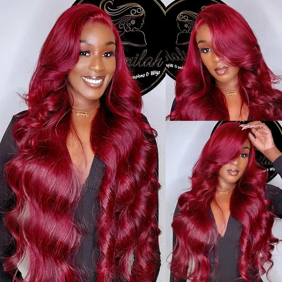 200 Density Body Wave 13x6 Lace Front Human Hair Wigs 99J Burgundy 13x6 Colored Brazilian Lace Fronta Hair Wigs For Black Women