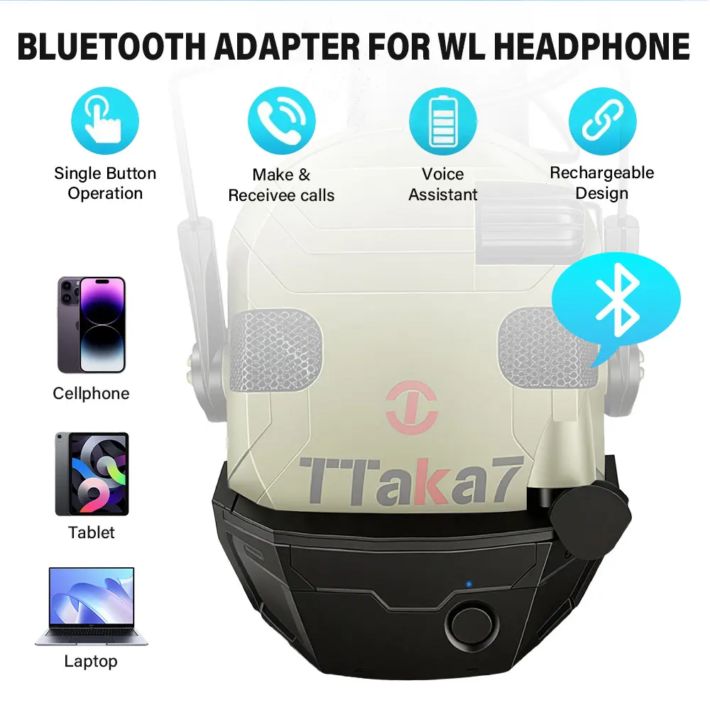 W1/W3 Bluetooth Adapter Wireless Converter for WK Series Headphones Wire-controlled to Wireless Earmuffs Pro Tactical Audio