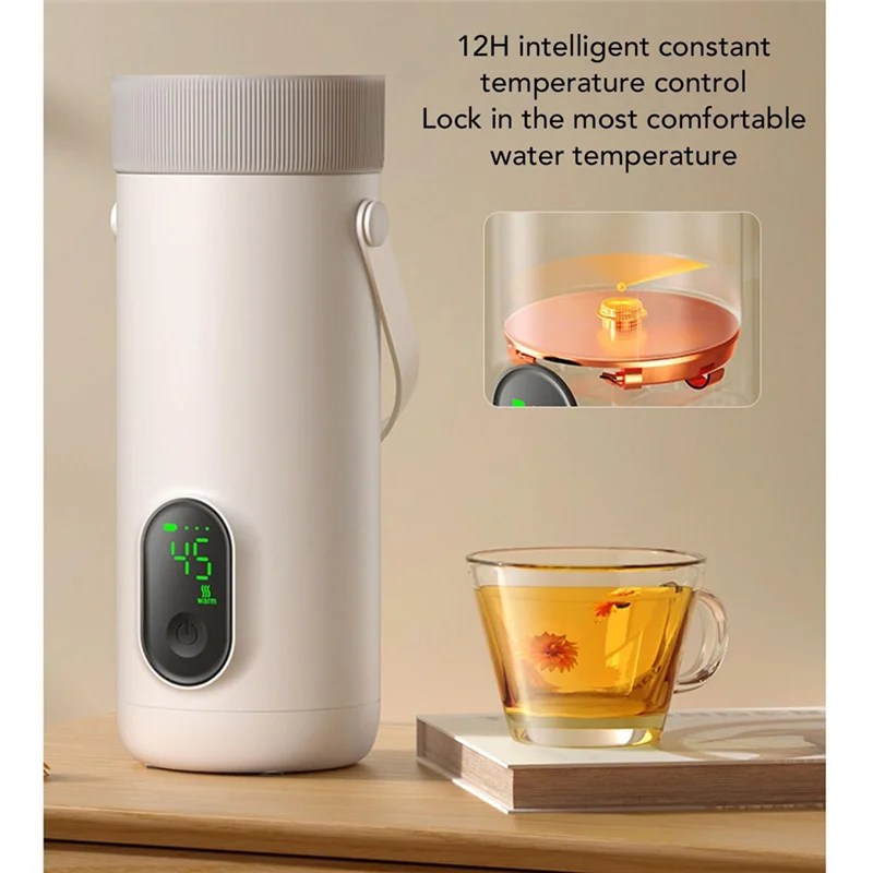 غلاية كهربائية للسفر، غلاية شاي صغيرة محمولة، غلاية مياه ساخنة للقهوة، ماء غليان سريع 350 مل، 27000 مللي أمبير قابلة لإعادة الشحن