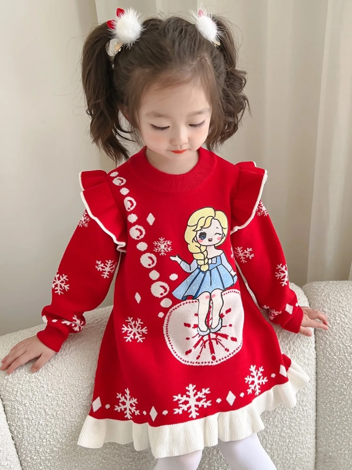 

loween Princ Elsa Girl's Knitted Long Dr Sweater Dr Children's Autumn Winter Polyester Fiber Princ Sle Dr