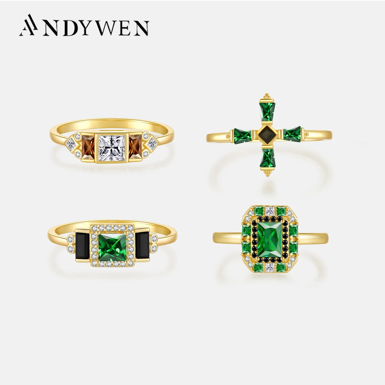 Andywen Sterling Silber Gold klar grün Zirkon Ring Sammlung Luxus Anillo fino Marilyn Kristall schwarz Frauen Hochzeit