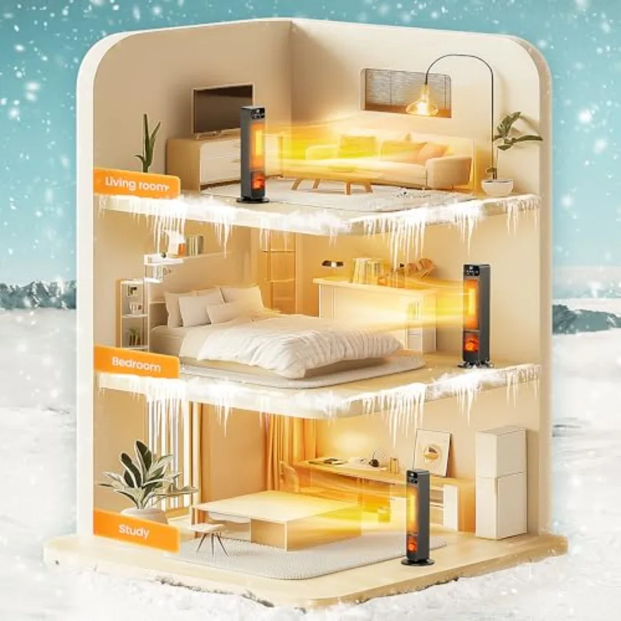 سخان مدفأة كهربائي PTC بقدرة 1500 وات مع تأثير لهب ثلاثي الأبعاد ومجموعة مروحة تذبذب 90 لميز الاستخدام الداخلي للمنزل والمكتب C