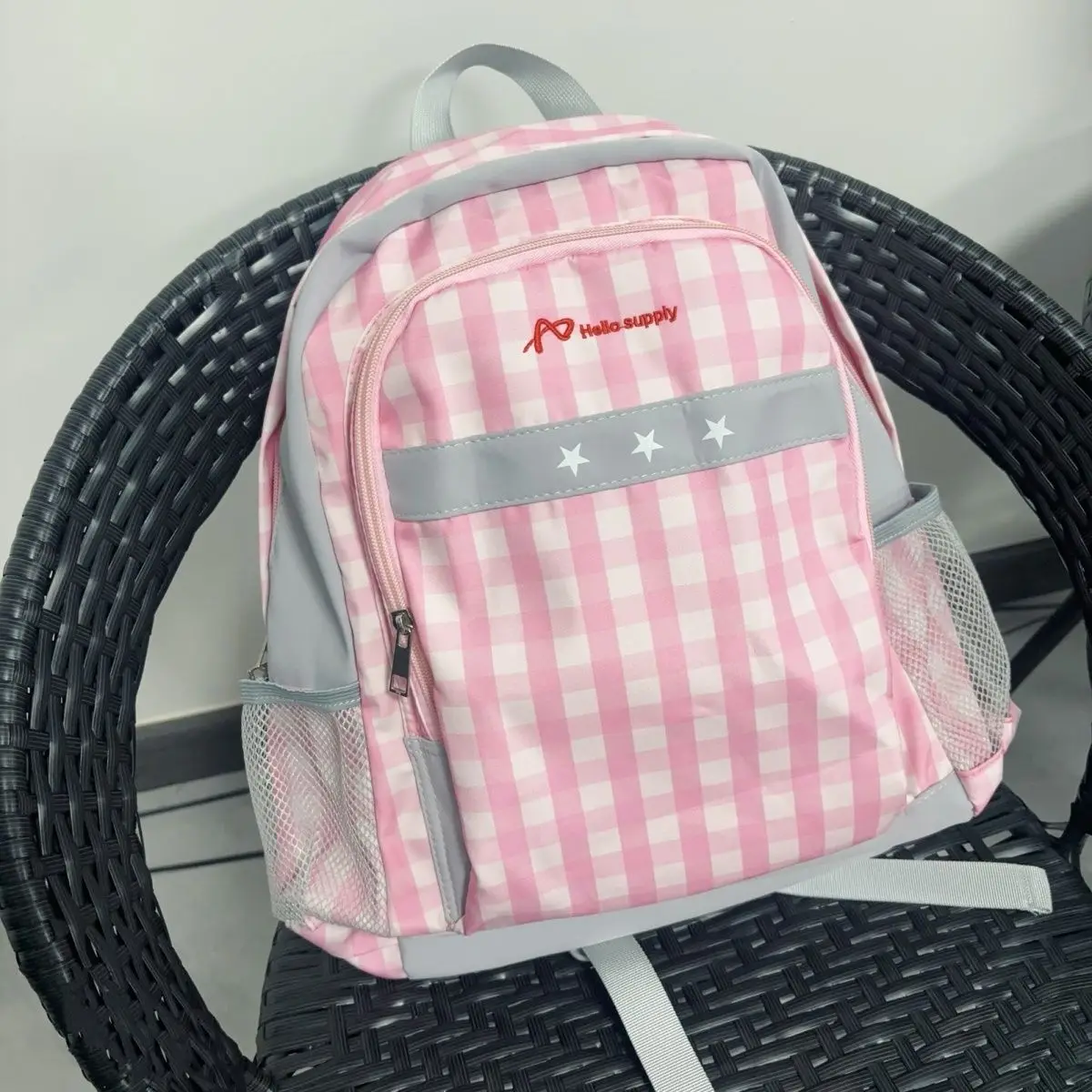 Leuke retro Japanse stijl geruit patroon rugzak met grote capaciteit Student Schooltas Commuter Storage Damestas Schooltassen