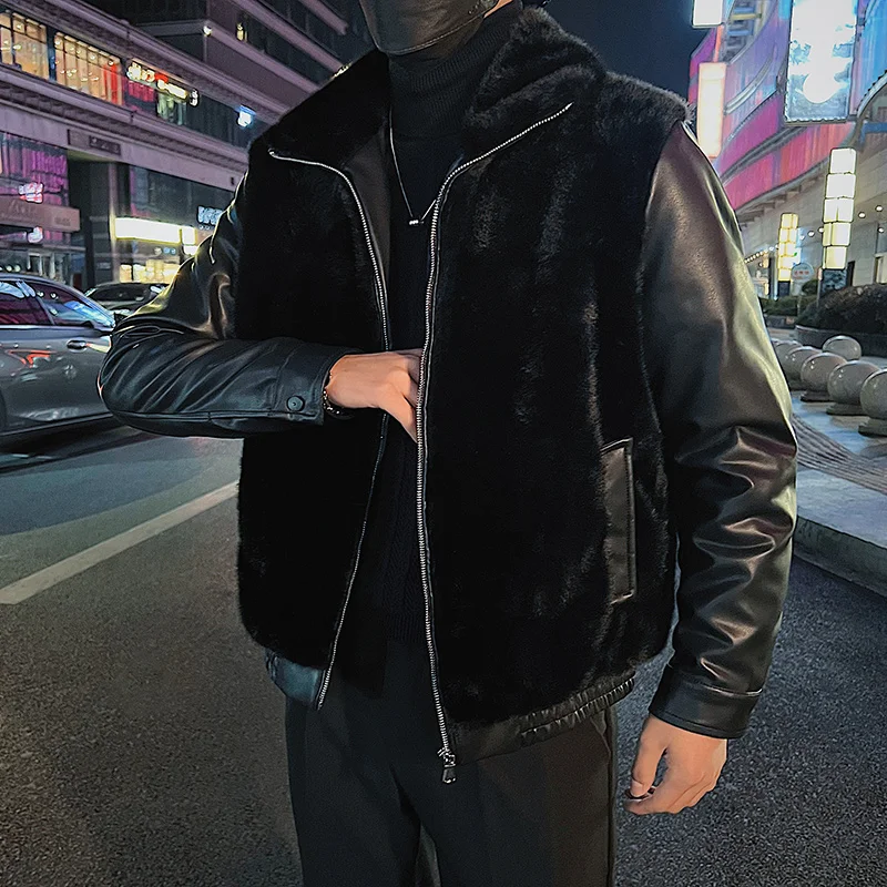 

2023 Winter Leather Jackets Men Thickened Warm Leather and Fur Integrated Motorcycle Jacket Slim Casual Social Coat Men Clothing