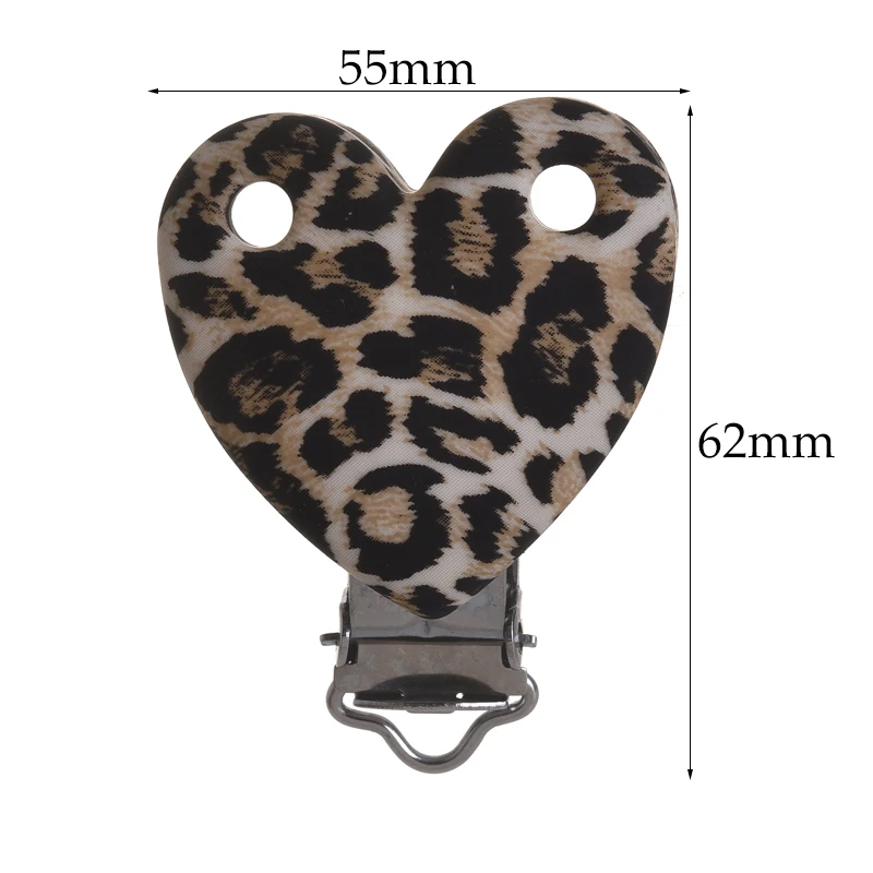 3Pcs 38x50mm Leopard Heart Shape Silicone Pacifier Clip DIY Baby Teething Teether Necklace Bead Tool Care Gift Accessories