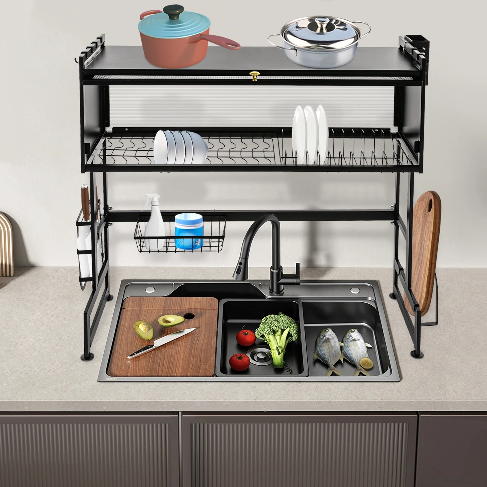 

Сушилка для посуды, двухъярусная компактная кухонная полка для посуды, сушилка для столовых приборов