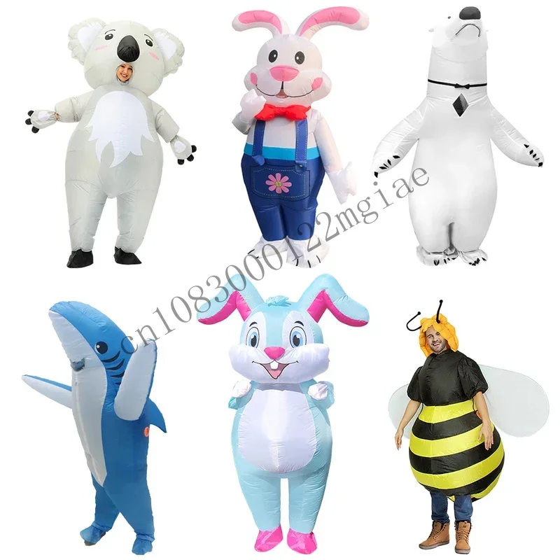 Adult Cute Animals Inflatable Costume Bunny Zebra Shark Bee Koala Cosplay Funny Suits For Halloween Purim Fancy Mascot Co CMM221