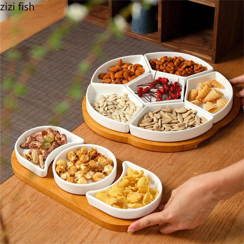 Ceramic Snack Platter Fruit Plate Dried Fruit Plate Snack Plates Candy Bowl Dessert Plates Dim Sum Dish Refreshments Tray