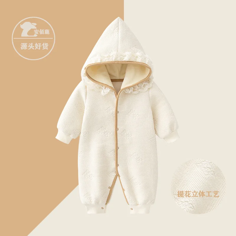 

Jenny&Dave One and a half year old baby jumpsuit autumn and winter boneless jumpsuit 0 to 3 months old baby hooded outdoor wear