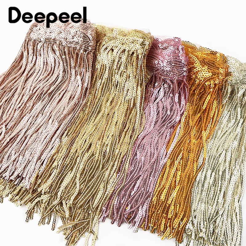 

5Yards 20cm Sequins Tassel Fringe Lace Trim for Sewing Latin Show Dress Clothes Glitter Fringes Decor Ribbon Crafts Accessories