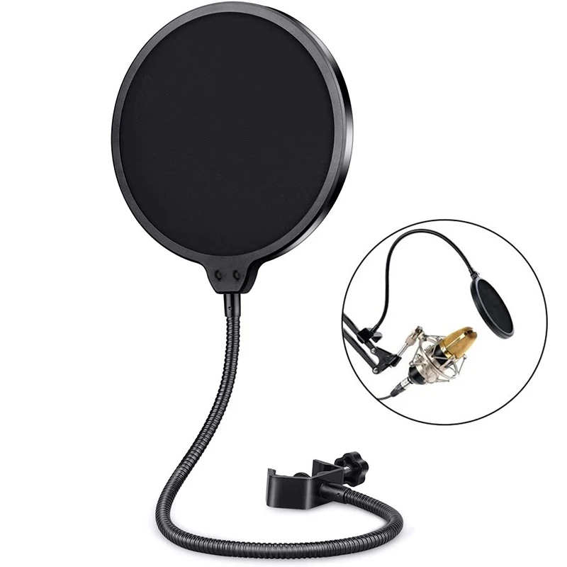 Double Layer Studio Microphone Pop Filter Flexible Wind Screen Sound Filter Mask Mic Shield for Speaking Recording Accessories