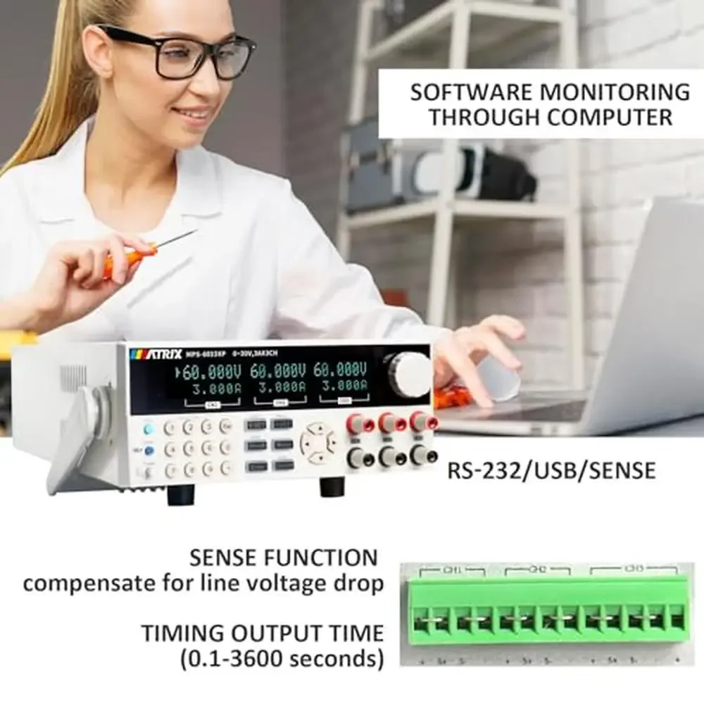 Fuente de alimentación de Banco de salida Triple ajustable, 540W, MPS-6033XP, programable, CC, alta precisión, 60V, 3A