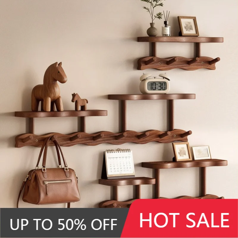 Wall-mounted Coat Racks Wooden Bags Organizer Rack Creative Living Room Clothes Hanging Hook Interior Multifunctional Furniture