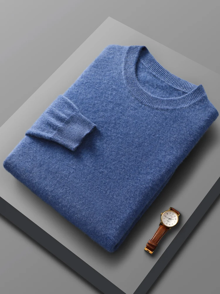 

Spring Autumn 100% Pure Merino Wool Pullover Sweater Men O-neck Long-sleeve Cashmere Knitwear Business Clothing Grace Tops